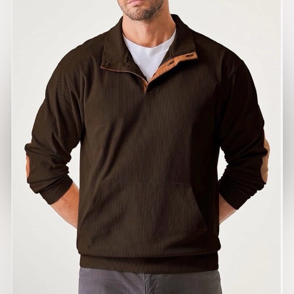 Unbranded Other - NWT Men’s Henley Pullover In Coffee Brown Corduroy with Brown Accents Size XL